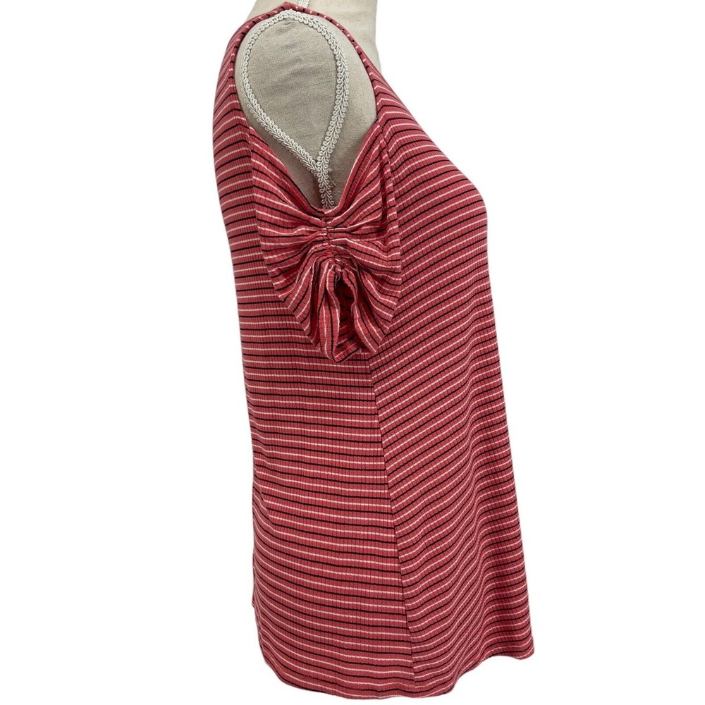 Naif Casual Shirt Womens Short Sleeve Striped Ribbed Knit Cold Shoulder Size M - Picture 4 of 10